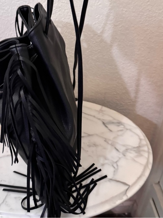 Victoria\'s Secret Limited Edition Black Faux Leather Boho Fringe Backpack‎ NWT